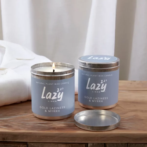 Lazy Linen Gold, Laziness & Myrrh Candle Metal Tin Refills Twin Pack