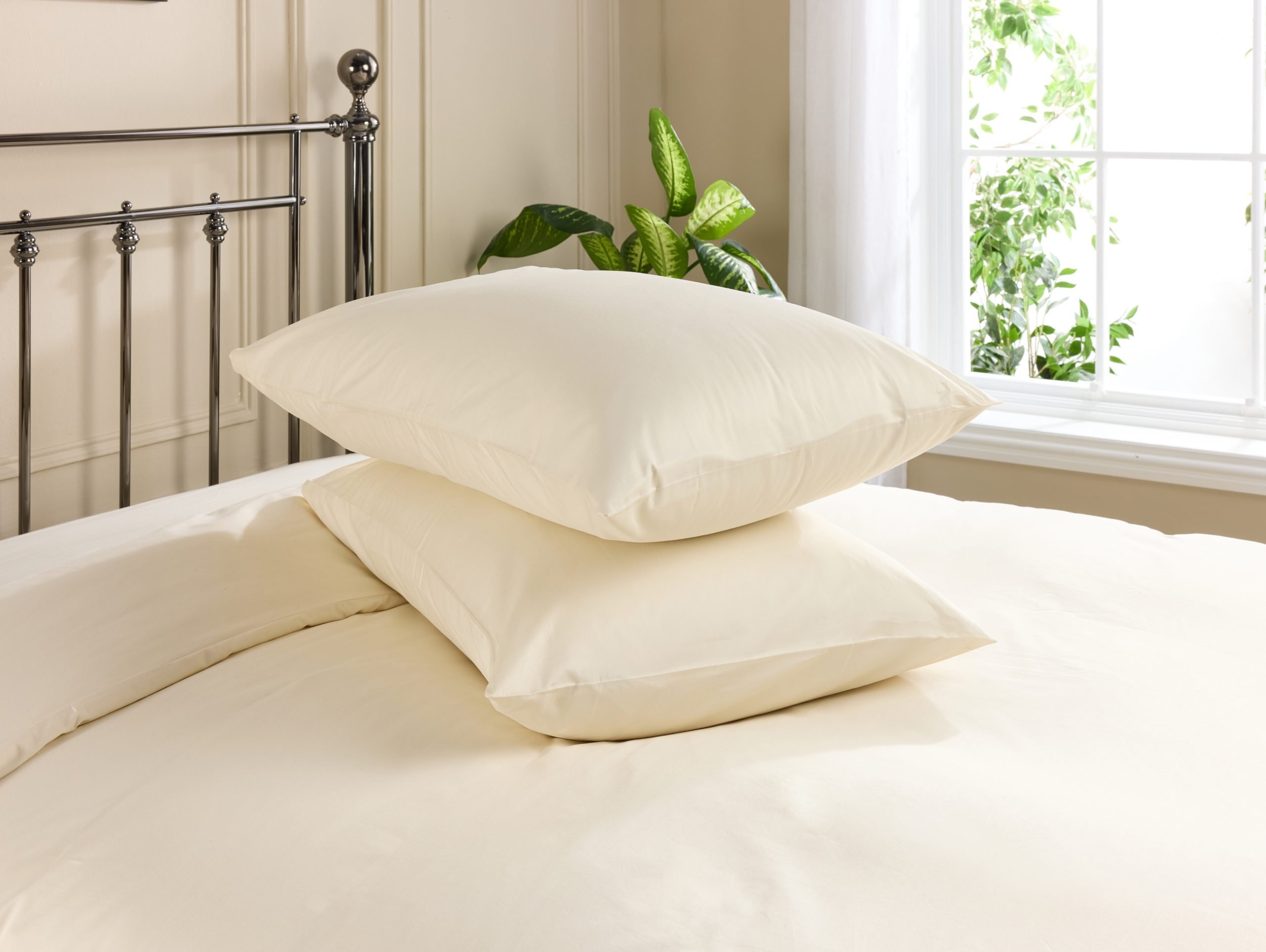 Two pillows with cream coloured Hotel Pure Luxury classic standard pillowcases