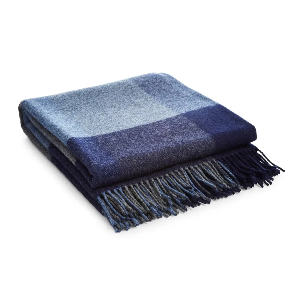 Liddell Lambswool Marine Check Blue Blanket