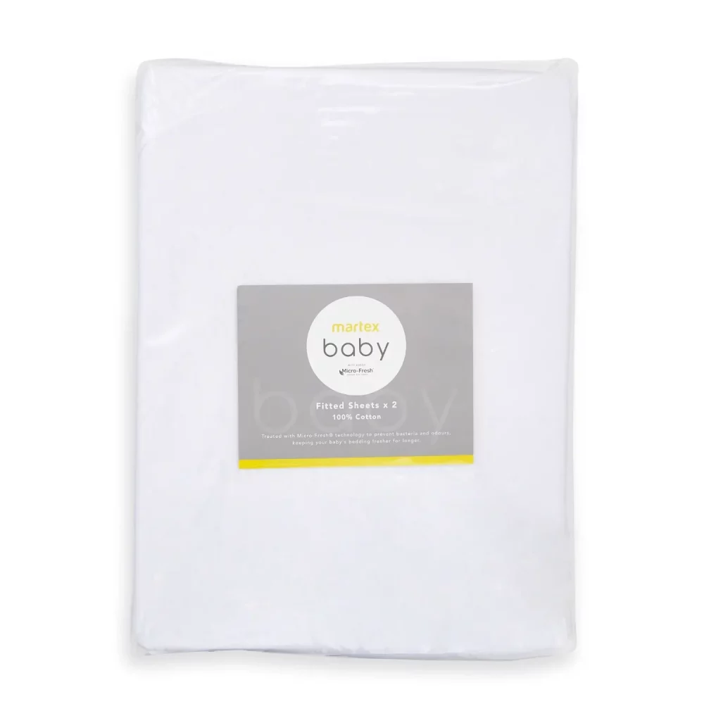 A white moses basket fitted sheet from Martex Baby in its packaging