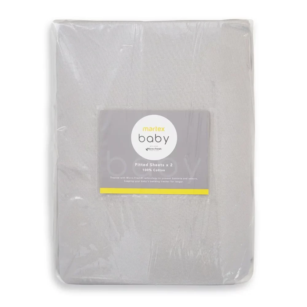 A grey moses basket fitted sheet from Martex Baby in its packaging