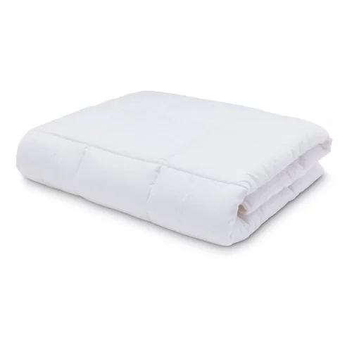 An anti-allergy 4 tog cot duvet from Martex Baby on a white background. The duvet is folded up.