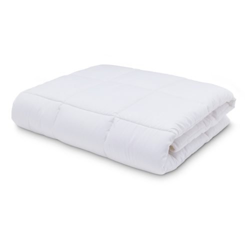 An anti-allergy 4 tog cot bed duvet from Martex Baby on a white background. The duvet is folded up.