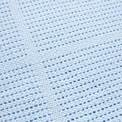 A close up of a blue Clair De Lune cotton cellular blanket