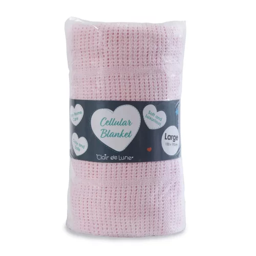 A pink Clair De Lune cotton cellular blanket in its packaging