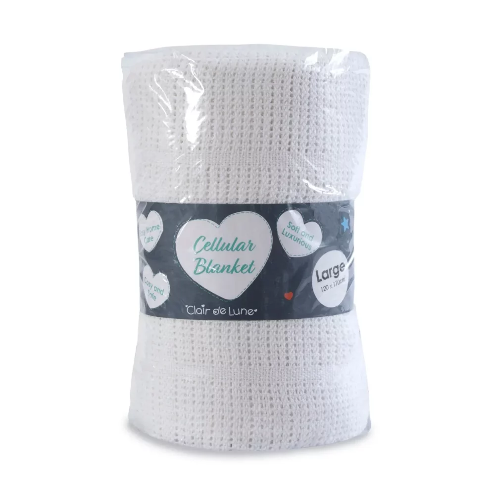 A white Clair De Lune cotton cellular blanket in its packaging